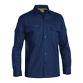 Navy blue long sleeve ripstop work shirt with twin chest pockets and roll-up sleeve tabs