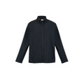 Men's charcoal heather soft shell jacket with stand collar, full-length zip and zippered side pockets