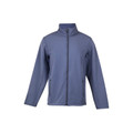 Steel blue heather soft shell jacket with stand collar, full-length zip and side zip pockets