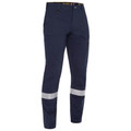 Navy ripstop cargo pants with silver reflective tape bands above the knee, slim fit, zip fly