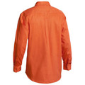 Back view of bright orange cotton drill work shirt with long sleeves and collar