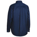 Navy blue cotton drill work shirt back view with centre pleat and button cuffs