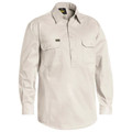 Stone long sleeve drill shirt with button placket, dual chest pockets with flaps and pen partition