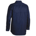 Navy long sleeve drill work shirt with collar, back yoke panel and twin chest pockets