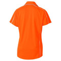 High visibility orange polo shirt with white reflective piping detail on collar, sleeves and sides, back view