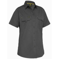 Charcoal grey short sleeve work shirt with chest pockets and pen slots