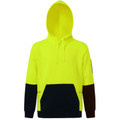 Safety yellow hi-vis hoodie with black contrast lower panel and kangaroo pocket, drawstring hood