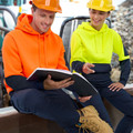 Rezy Hi Vis Two Tone Water Resistant Heavyweight Fleece Hoodie, a warm safety top with reflective tape, ideal for construction and outdoor workwear.