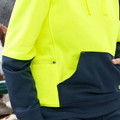 Rezy Hi Vis Two Tone Water Resistant Heavyweight Fleece Hoodie, a warm safety top with reflective tape, ideal for construction and outdoor workwear.