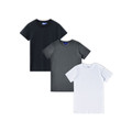 LOFT mens premium cotton crew neck tees in black, charcoal, and white — flat lay three-pack
