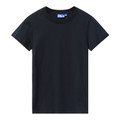 Navy crew neck t-shirt with short sleeves and smooth cotton fabric showing clean front panel