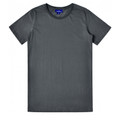 Charcoal grey crew neck t-shirt with short sleeves and contrast dark neckline on white background