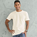 A male model wearing a natural LOFT Mens Premium Cotton Tshirt with a longer body, a mid-weight, regular fit, and a crew neck.
