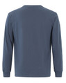 Back view of a slate blue men's long sleeve tee with ribbed cuffs and clean smooth panels