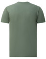 Back view of a sage green men's crew neck tee with clean seams and smooth printable fabric
