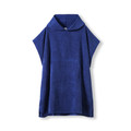 Navy hooded towel poncho with kangaroo pocket and short sleeves in textured fabric