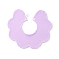 Lavender organic cotton baby bib with scalloped petal edge and snap fasteners, flat lay packshot