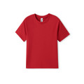Cherry red organic cotton kids tee with crew neck and short sleeves on white background