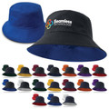 Reversible bucket hat in royal blue and black cotton twill with contrasting underbrim colors
