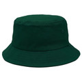 Forest green cotton bucket hat with wide downward sloping brim and ventilation eyelets