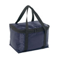 Navy blue 11L cooler bag with black zip top, contrast webbing handles, and structured base