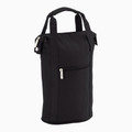 Black insulated wine cooler bag with dual carry handles and front zippered pocket