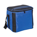 Royal blue and charcoal insulated cooler bag with front pocket and adjustable shoulder strap