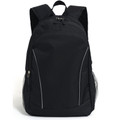 Black ICONIK Structured Backpack featuring high-visibility reflective piping, a durable ergonomic design, and multiple compartments for laptop and school or office essentials.