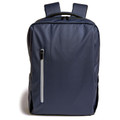 Navy water resistant backpack with grey contrast zipper and padded laptop compartment