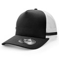 Premium 5-panel Cotton Twill Striped Trucker Cap by Lion. Features a breathable mesh back and adjustable snapback closure for wholesale or blank custom branding. - Black/White/White/Black