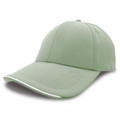 Sage green baseball cap with white contrast piping along the brim edge and six-panel structured crown