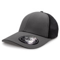 Charcoal grey trucker cap with mesh back panels and structured cotton twill front