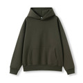 Olive green oversized hoodie with kangaroo pocket and ribbed cuffs on white background