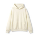 Cream oversized hoodie with kangaroo pocket and ribbed cuffs on white background