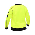Hi-vis yellow fleece crew neck jumper with black contrast collar, cuffs and sleeve stripes