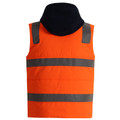 Orange Navy Unisex High Visibility Hooded Puffer Vest featuring a quilted thermal lining, reflective safety tape, and a detachable hood for warmth and visibility in cold outdoor work environments.