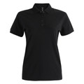 Black cotton pique polo shirt with short sleeves, collar and button placket in women's fit