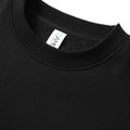Black oversized crew neck sweater showing ribbed collar detail and woven neck label