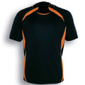 Black kids sports jersey with orange contrast panels on shoulders and sides