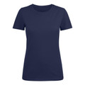 Navy blue women's short sleeve crew neck t-shirt, fitted cut, smooth cotton fabric, flat front panel