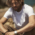 White cotton crew neck t-shirt with short sleeves and classic ribbed neckline