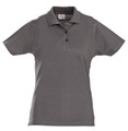 Charcoal grey women's cotton pique polo shirt with collar and three-button placket