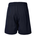 Navy blue girls school shorts rear view showing elastic waistband and clean box-pleat construction