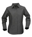 Charcoal grey women's long sleeve business shirt with collar and button-front placket