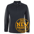 Charcoal long sleeve polo shirt with grey contrast sleeve panels and matching collar