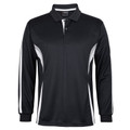 Black long sleeve polo with white side panels and contrast piping detail