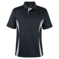 Charcoal polo shirt with white contrast side panels and short sleeves