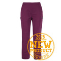 Burgundy ladies cargo scrub pants with elastic waistband and side leg pocket detail