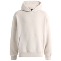 Oatmeal oversized pullover hoodie with kangaroo pocket, ribbed cuffs and hem, flat lay packshot