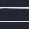 Navy and white yarn-dyed horizontal striped rugby jersey fabric with ribbed texture